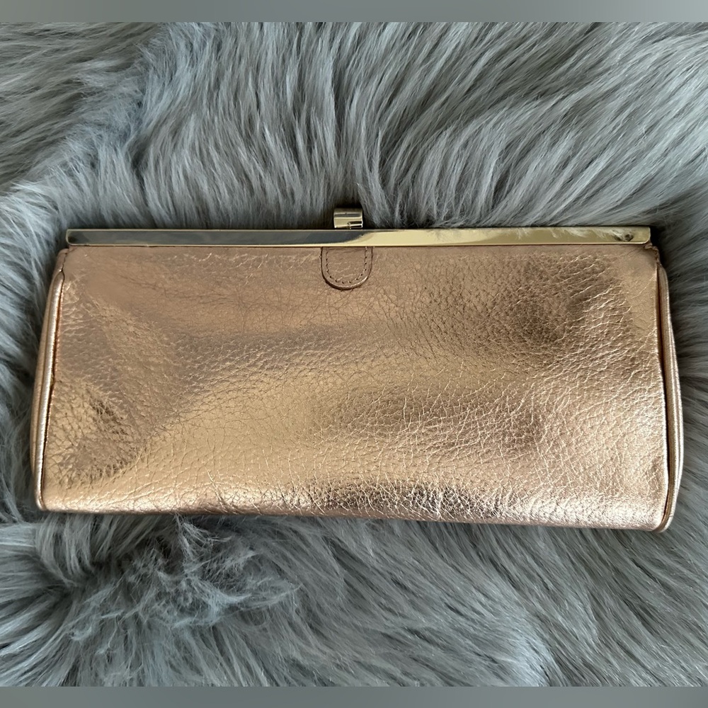 J. Crew Rosegold Leather Clutch VGUC